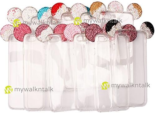 3D Bling Mickey Mouse Ears Shiny Glitter Crystal Diamond Back Case Cover Transparent Soft TPU With Free Neck Strap For Apple iPhone 6 - Silver and Black