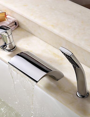 Dahuuyus Modern Taps Mixer Kitchen Sink Taps Widespread Waterfall Bathroom Ceramic cartridge Bathtub Faucet Bathtub Faucet - Contemporary - Handshower Included / Waterfall Chrome)