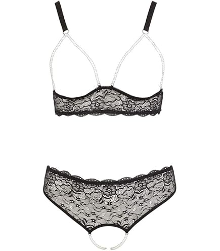 Cottelli Collection Set: Bügelloser BH Wetlook BH U Slip Mit Manschetten Schwarz Rot 2 Tlg S0m840th