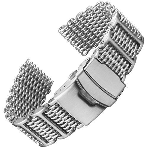 Hai Maschen Dive/Taucher H-Link Uhrenarmband von Geckota® aus Edelstahl im Satin Finish, 20mm Hai Maschen Dive/Taucher H-Link Uhrenarmband von Geckota® aus Edelstahl im Satin Finish, 20mm