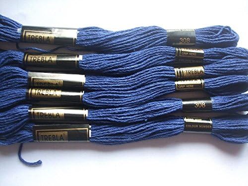 Trebla Pack of 6 Embroidery Thread/Skeins - 8m - Dark Blue - Col. 308