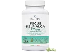 Bandini® Fucus Kelp Algae (Iodio Naturale 225mcg), 365 Compresse (Copertura 1 anno) 100% Vegane, Alga Bruna Titolata allo 0,1% in Iodio, Stimola il Metabolismo Energetico, Unghie, Capelli, Benessere
