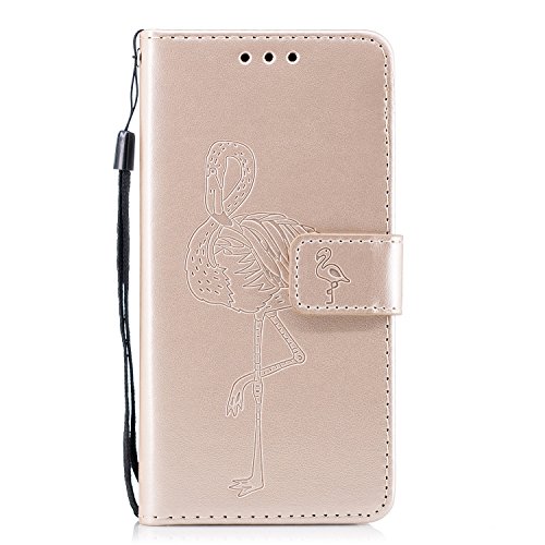Galaxy A5 2017 Case,Samsung Galaxy A5 2017 Flip Case,BONROY® Pretty Creative Flamingo Painted Design Premium Soft PU Leather Notebook Wallet Case with [Kickstand] Stand Function Card Holder and ID Slot Slim Flip Protective Skin Cover for Samsung Galaxy A5 (2017) A520 - Gold