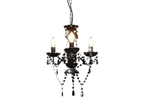 ‎VIDAXL vidaXL Kronleuchter mit Perlen Deckenleuchte Lüster Kristall Lampe Leuchte Wohnzimmer Hängeleuchte Hängelampe Pendelleuchte Deckenlampe Schwarz Rund 3xE14
