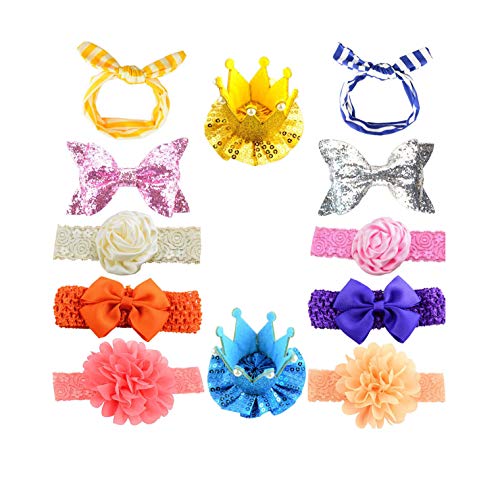 CHRISLZ 12 PC Multiple Styles Dentelle Accessoires de Cheveux Set Bébé Princesse Bandeaux Cheveux Wraps (12)