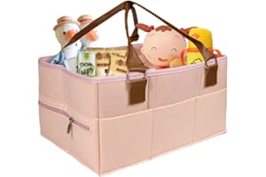 77Star Baby Nappy Caddy Organiser - Felt Baby Diaper Caddy Nursery Storage Wipes Bag - Nappy Organizer - Baby Gift Accessories - Nwborn Shower Gift (Pink)