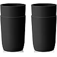 Plastic Cups Reusable Unbreakable Tumblers, Set of 4 Travel Mugs, Mouthwash Bathroom Cup Stackable, Plastic Water Cup 280ml for Adults Kids, Dishwasher & Microwave Safe (Black)