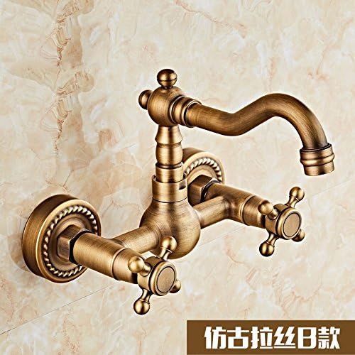 LighSCH Antique Sink Mixer Tap Bathroom Wall Mounted Double Double-Hole Rotate Hot and Cold 18Cm