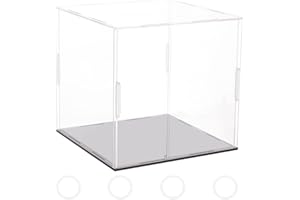 FINGERINSPIRE Vetrina acrilica trasparente con base nera e 4 anelli di gomma 16 x 16 x 15 cm, cubo trasparente autoassemblaggio scatola acrilica antipolvere vetrina per action figure giocattolo