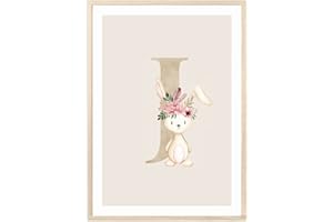 MeinBaby123® Buchstaben Poster DIN A4 Kinderzimmer Mädchen und Junge | Babyzimmer Deko | Bilder Kinderzimmer | Geschenkideen zur Geburt | Geburtsposter | Anfangsbuchstabe Poster J (Hase - J)