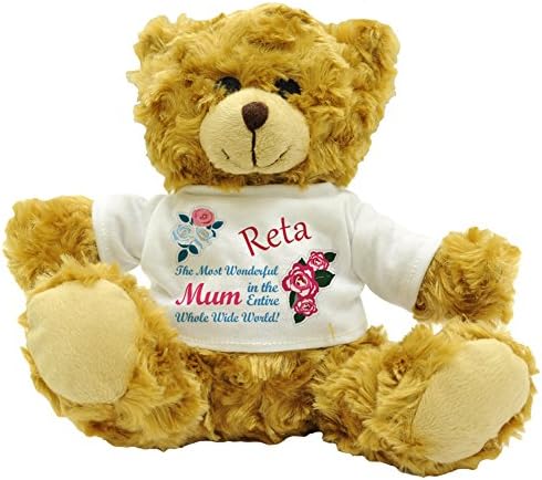 Reta The Most Wonderful Mum In The Entire Whole Wide World! Personalised Mother's Day Plush Teddy Bear (Approx 22cm High).