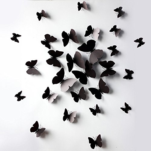 12 PC Schmetterling Wandaufkleber 3D PVC Wandtattoo Wanddeco Wohnzimmer Küche Deco, schwarz