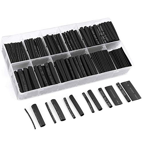 Preisvergleich Produktbild Liberway Schrumpfschlauch 532 Stück UL Genehmigt Verhältnis 2:1 Isolierungsschutz Flammenhemmend Schrumpfschlauch für das Auto elektrisches Kabel in transparenter Kunststoffbox 8 Größen Schwarz