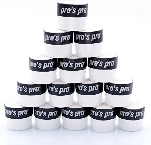 PRO 'S Pro Gtacky Overgrip (White Assorted Pack Size 6, 10, 15 &amp; 30 Pads, Ultra Thin, Non-Slip Grip, Includes End Tape, Ideal for Tennis, Squash, Table Football (Football), Badminton, Table Tennis Racket Paddle Ball, Billiards, Golf, Speedminton etc., Trendsportprofi Pocket Diary with Tennis Design, Weiß - 15 Stück
