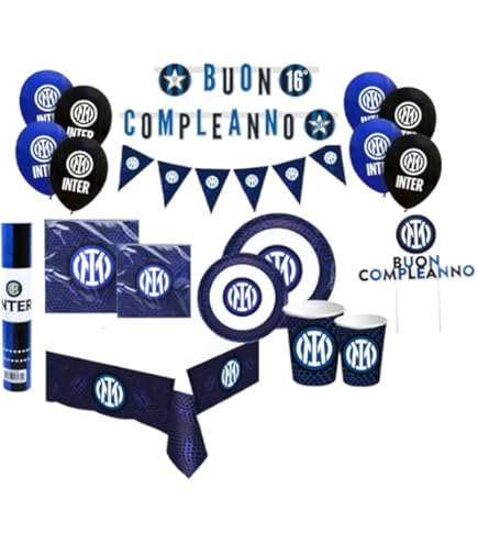 Kit Festa Compleanno F.C. Inter - 16 Piatti, 16 Bicchieri, 20 Tovaglioli A Tema Nerazzurro - Foto 3