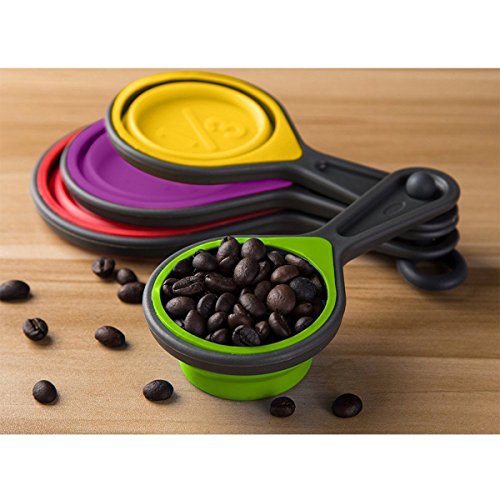 Faltbare Silikon-Messbecher und Löffel 8 Stück Set Messgerät mit Gravur Metrisch/Amerikanisch für messen ohne waage, platzsparend, bunt - 7