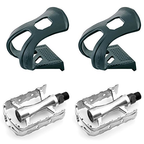 Pedales Retro Vintage Plata Aluminio Eje de Cromo Bicicleta + Calapies