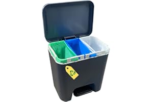 Denox Cubo de reciclaje 45L Sin Separadores Interiores con Sistema Clickbag para hasta 3 bolsas y Dos modos de apertura. Color antracita con Diseño compacto y Fácil Reciclaje