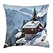 Produktbild CHSUNHEY Kopfkissenbezüge,Farm House Single Wooden House on Hills in Snowy Valley Nordic Peaks Relax Swiss Scenery,Home Decorative Square for Sofa Throw Pillow Case 18" X18" White
