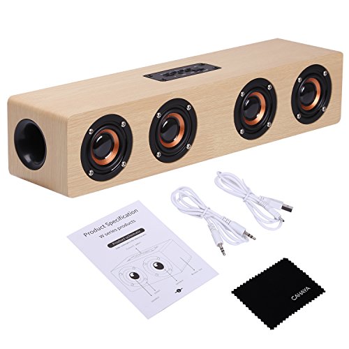 CAHAYA Cassa Bluetooth Senza Fili 12W Altoparlante Ricaricabile con 4 Subwoofer Stereo e Microfono Supporta Chiamata Vivavoce Scheda TF AUX Radio FM ( Colore di Legno Chiaro)