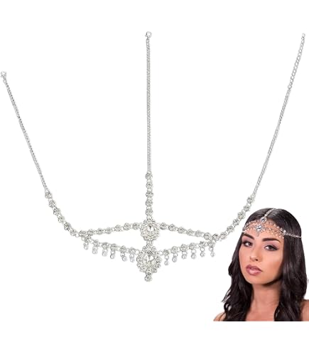 Chaîne De Cheveux Strass Frontal – Forme Larme, Argenté – Pour Mariage, Fête, Cosplay, Tenue Quotidienne