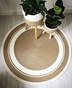 FLOURISHING HOMES Jute Carpet for Bedroom Kitchen Hall Office Balcony Rug for Runner Round Carpet for Bedside Reversible Carpet (60 cm)