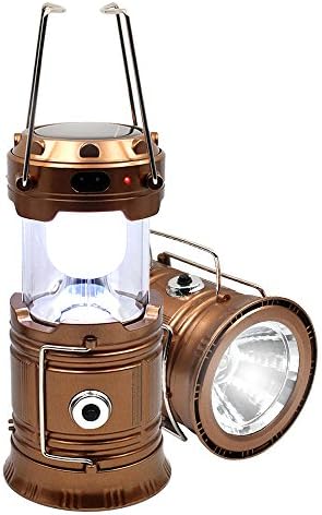 Outdoor Solar Camping Lantern Portable LED Lights Rechargeable Emergency Light Stretch Switch Flashlight Powered By Solar Panel and USB Charging (Brown)