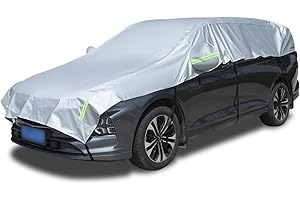 CaiTang Telo Copriauto Impermeabile Invernale Esterno, Mezza Copertura per Auto con Strisce Riflettenti e Corde Antivento, Mezzo Telo Auto Resistente a Polvere, Graffi, Neve, Universal (SUV)