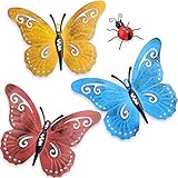 Tamaño: cada mariposa de metal mide 24 x 19 cm/ 9.4 x 7.5 pulgadas y 68.8 g de peso, la mariquita mide 10.5 x 9.5 x 2.8 cm/ 4.1 x 3.7 x 1.1 pulgadas y 22 g de peso, peso ligero, no es fácil de caer