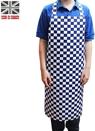 Childrens Kitchen Cooking School Fun Checked Style Aprons in Various Colours and Sizes (Blue Check 8-10 years 64cm x 48cm)