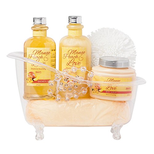 BRUBAKER Mango Peach Love Bade-Geschenkset mit Wanne aus Acryl 6-teilig - 2