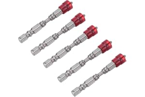 Akozon PH2 destornilladores juego de tornillos acero cruz magnética cabeza para paneles de yeso 1/4 pulgadas vástago 5 piezas(Rosso)