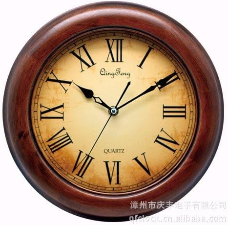 Ping0fm The living room wall clock round solid wood Jong-living room wall clock mute clock wall clock,Espresso Brown