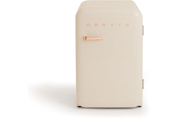 CREATE / RETRO FRIDGE 83.5 ROSE GOLD/Frigorífico blanco roto maneta oro rosado / 98W, bajo consumo, 2 estantes, regulador temperatura, botellero, 56x54x84cm