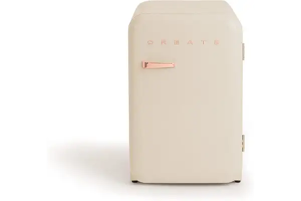 CREATE / RETRO FRIDGE 83.5 ROSE GOLD/Frigorífico blanco roto maneta oro rosado / 98W, bajo consumo, 2 estantes, regulador temperatura, botellero, 56x54x84cm