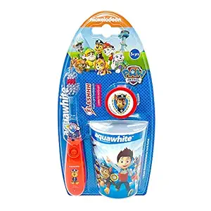 aquawhite Paw Patrol Flash Light Kids Toothbrush with Hygiene Cap & Rinsing Cup, Set of 3 (Red) And Get 2 Kids Toothpaste FREE