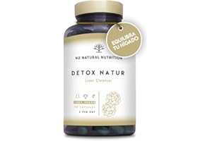 N2 Natural Nutrition Detox depurativo. Cardo mariano, alcachofa, vitamina B (B6, B2, B1), bardana y selenio. Antioxidante, retencion de liquidos. 90 Cápsulas. Vegano.