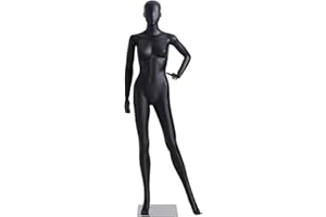 EUROTONDISPLAY New High Quality Woman Female Masculine Beautiful Abstract Black Mannequin in Matt Nose and Mouth Shaped (Woman LF6-8 Black Matte)