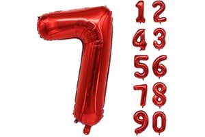 VOLUNX 32 Inch Number Balloons Giant Number Aluminium Foil Helium Balloons for Birthday Party Celebration Decoration New Year Baby Shower Anniversary (Red, 7)