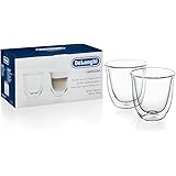De'Longhi Bicchieri Cappuccino, Tazze di Vetro a Doppia Parete, Vetro Borosilicato ritenzione del calore, Capacità 270 ml, Se