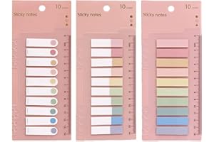 CICILIAYA Index Tabs with Ruler, 3 Pack 600 Pieces Sticky Note Marker, Writable and Repositionable File Flags Colored Page Markers Labels for Reading Notes, Notebook, Books, Classify Files (Color-A)