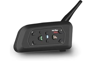QSPORTPEAK V6 Plus intercomunicador Casco Moto,Full Duplex inalámbrico Auricular Bluetooth Casco Moto Conectar hasta 6 Pilotos,Rango 1200m/HiFi Stereo Sound/IP65 Impermeable,Tipo C Interfaz,1 Pack
