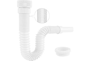 Hibbent Flexibelt avloppsrör med förstärkt ståltråd med adapter, passar G1 1/4 tum och G1 1/2 tum (≈40 och 45 mm) diskhoar, luktskyddande vattenlås/P-lås för badrum och kök