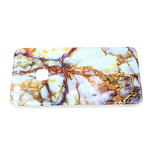 Huawei P10 Lite Hülle Silikon, Rosa Schleife Schutzhülle für>Huawei P10 Lite< Ultra Dünn Slim Case Flexible Soft Weich TPU Silicone Backcover Bumper Schale Handyhülle mit Bunte Marmor Muster , Gold Marmor - 6
