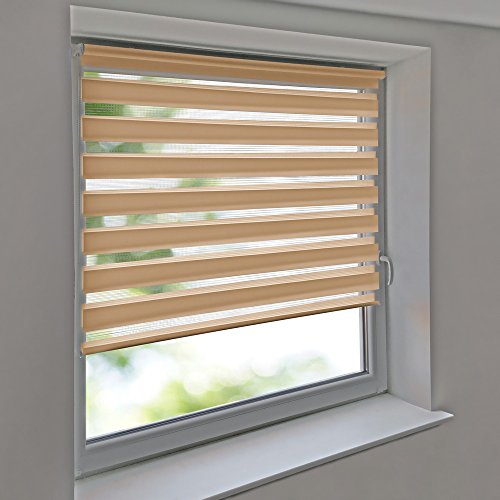 Easy-Shadow Hochwertiges UNIVERSAL Klemm- und Klebe Duo-Rollo Doppelrollo Außenmaß Breite 130 x 120 cm Höhe - 130x120 cm Apricot ( creme , beige ) - Vario Duorollo Duo Klemmfix Klemmrollo / Kleberollo ohne Bohren inklusive 2 Stück Klemmträger Easy&Fix montiert - inkl. Seitenführung