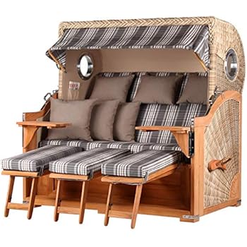 Amazon.de: Strandkorb Teakholz XXL Volllieger 3-Sitzer Strandstuhl PE