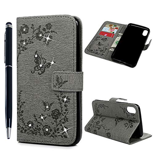 Hülle für iPhone XS Max Handyhülle Flip Case Handytasche Diamanten Schmetterling Handyhalter Schutzhülle Bookstyle Magnetisch Ständer Kartenfächer Klapptasche Schale Grau Hülle für iPhone XS Max Handyhülle Flip Case Handytasche Diamanten Schmetterling Handyhalter Schutzhülle Bookstyle Magnetisch Ständer Kartenfächer Klapptasche Schale Grau
