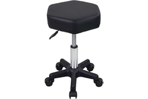FURWOO Taburete Giratorio Hexagonal de Altura Ajustable con Ruedas para masajes de salón de SPA Negro
