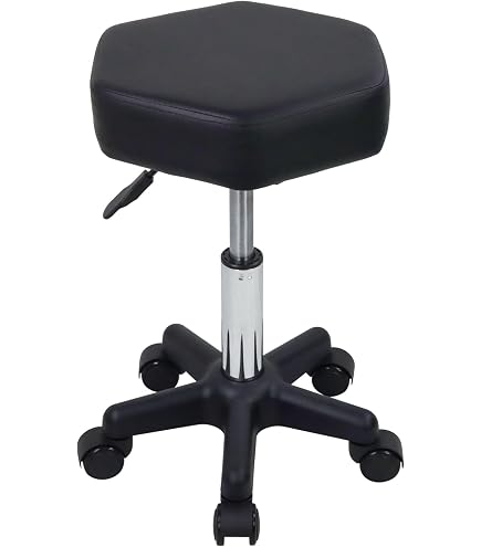 Tabouret Roulant Réglable WKWKER - Hauteur 49-65cm - Cuir PU - Pour Bureau, Cuisine, Labo