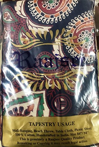 blue orange Color Theme Mandala Wall Tapestriy,peacock tapestry, Psychedelic Indian Tapestry Bedding, Bohemian Wall Hanging, Floral Print queen Bed Cover,hippy tapestry by raajsee(220*240cms) - 7